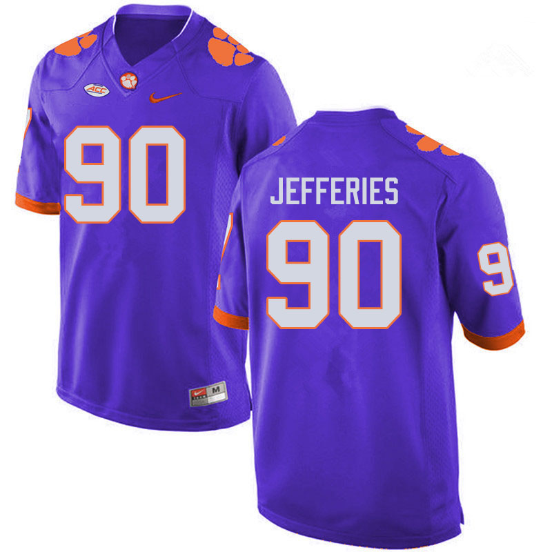 Men #90 Darnell Jefferies Clemson Tigers College Football Jerseys Sale-Purple - Click Image to Close